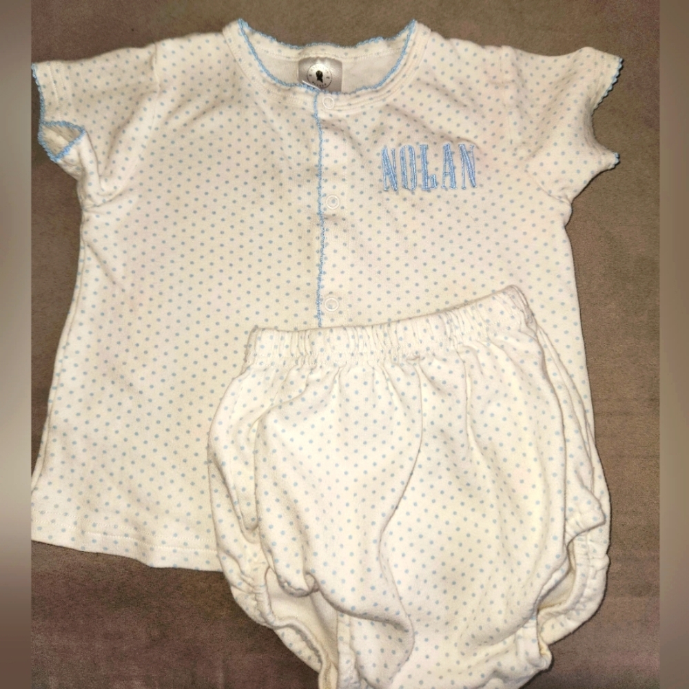 Light Blue & White Diaper Set With Nolan Embroidery